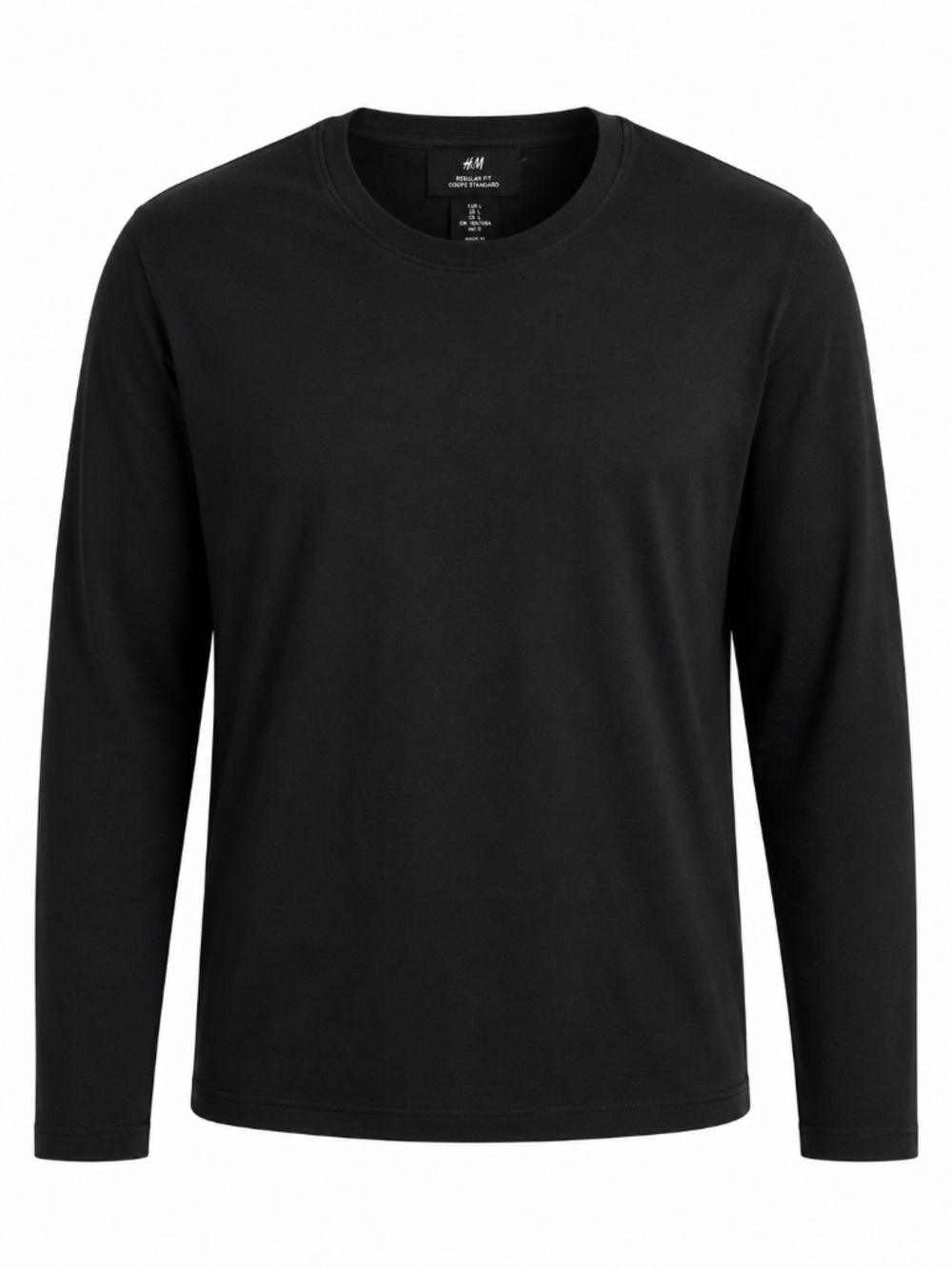 H&M Men’s Regular Fit Long Sleeve T-Shirt Black Size L